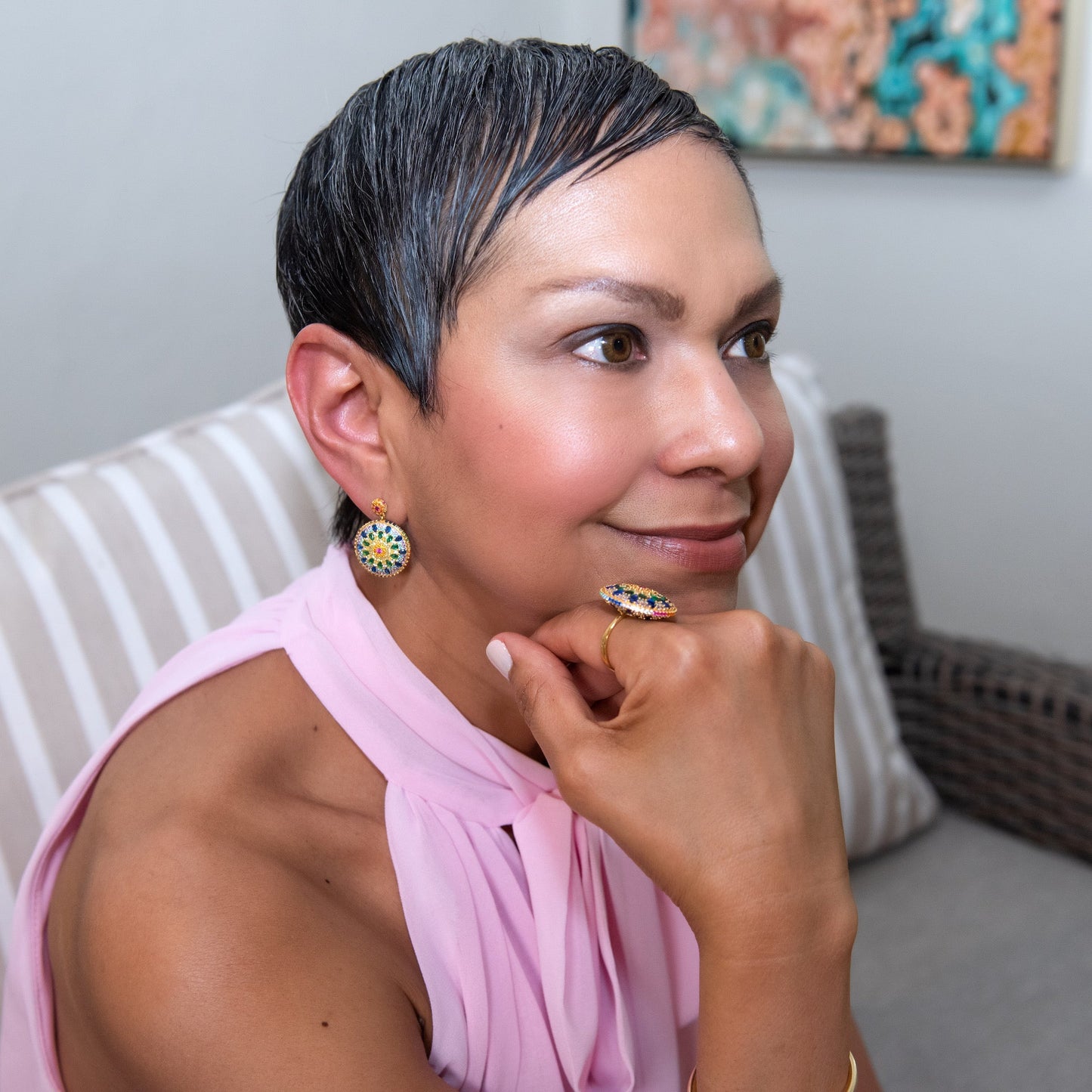 Chakra Mandala Cocktail Earrings - Silver