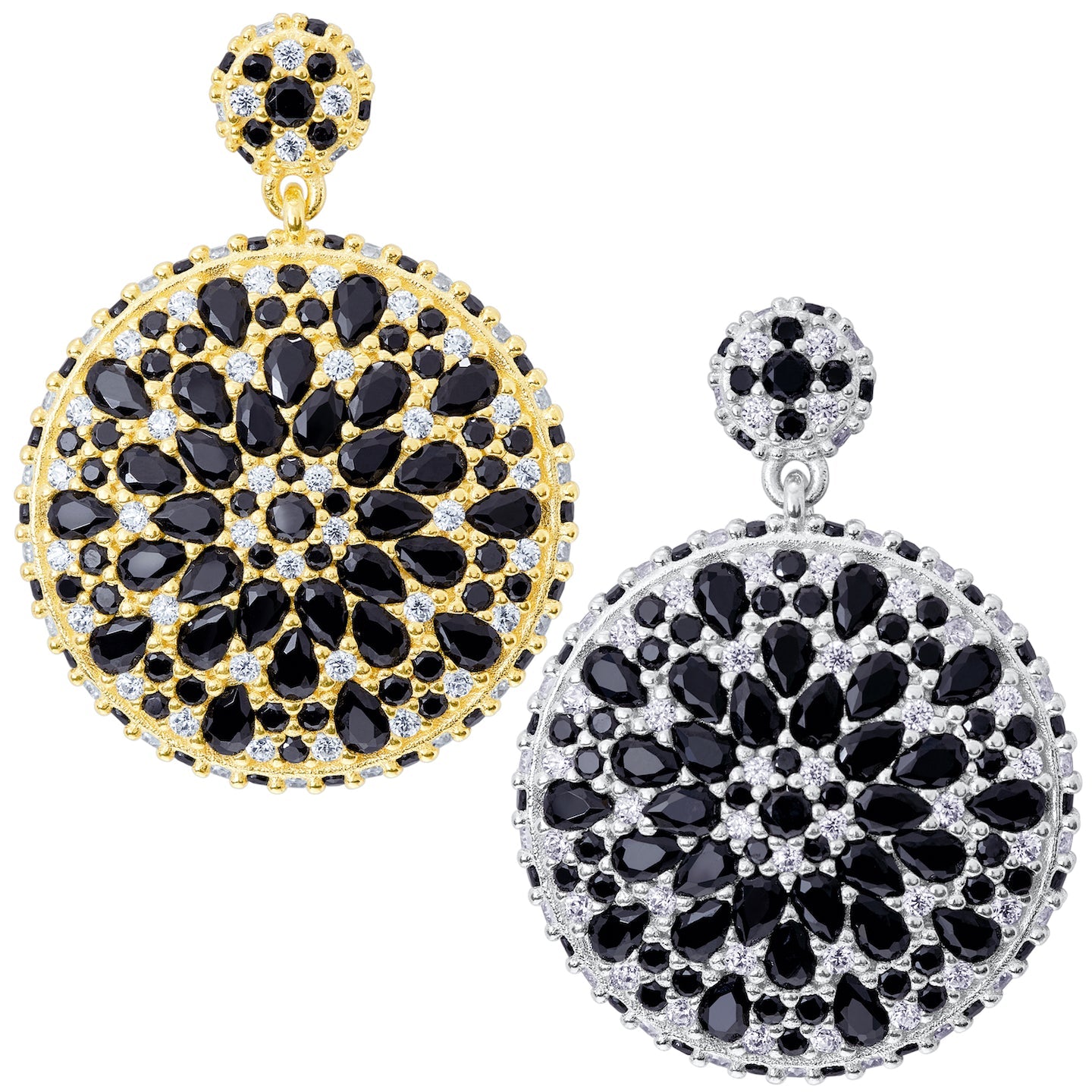 Night Mandala Cocktail Earrings - Silver