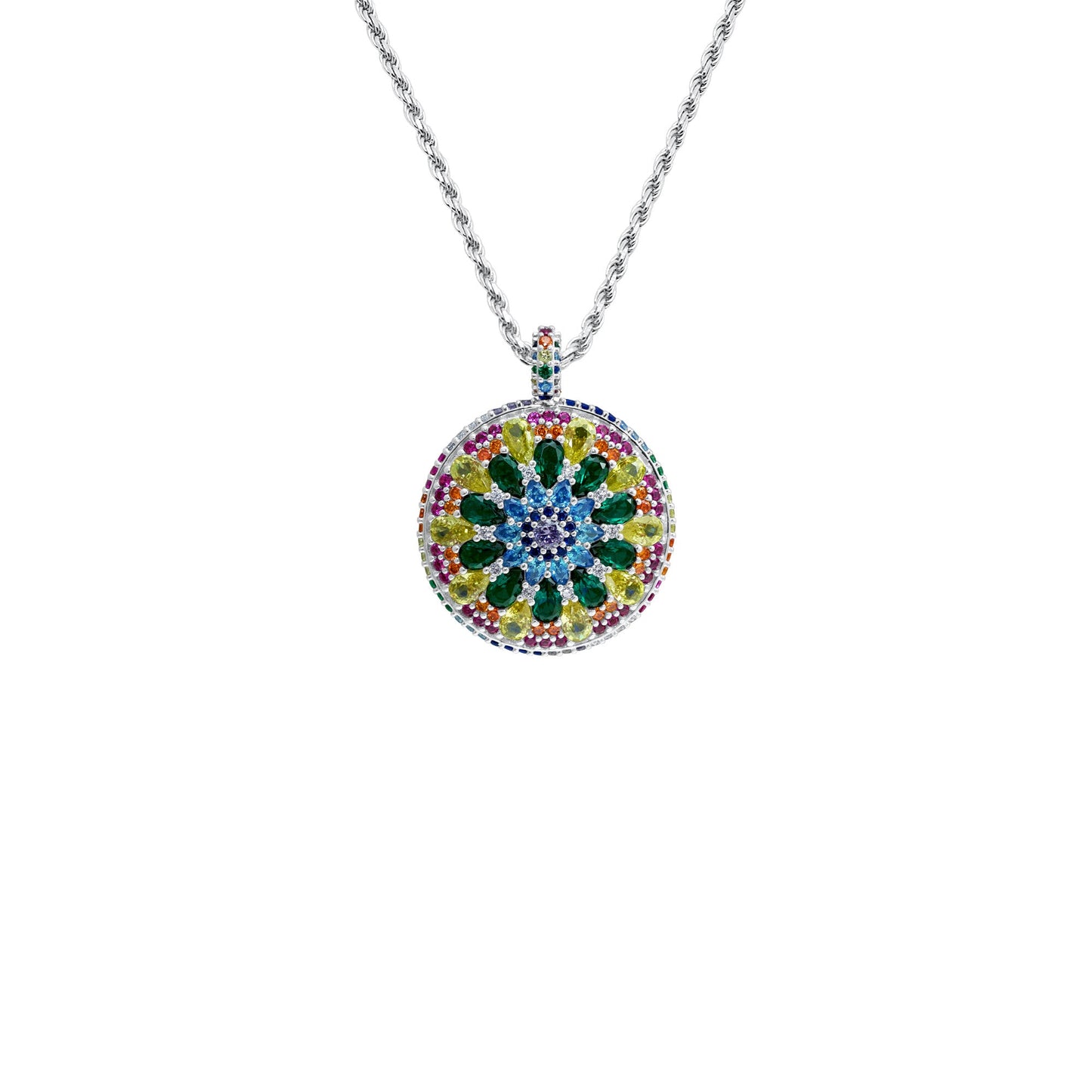 Chakra Mandala Cocktail Necklace 80cm - Silver
