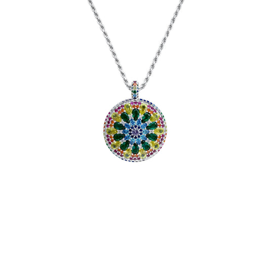 Chakra Mandala Cocktail Necklace 80cm - Silver
