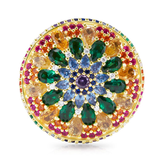 Mini Chakra Mandala Cocktail Ring - Gold