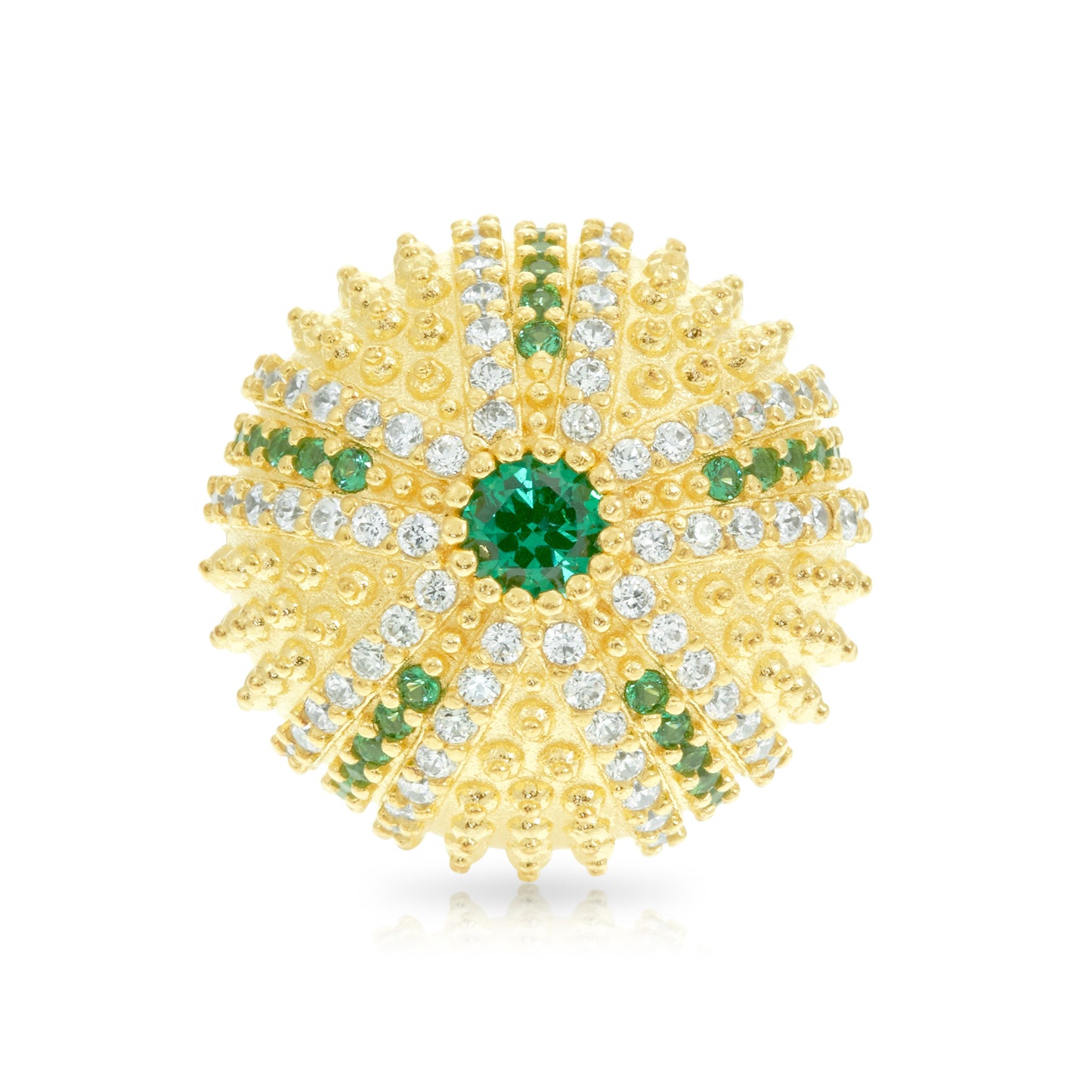 Mini Sea Urchin Cocktail Ring - Green - Gold