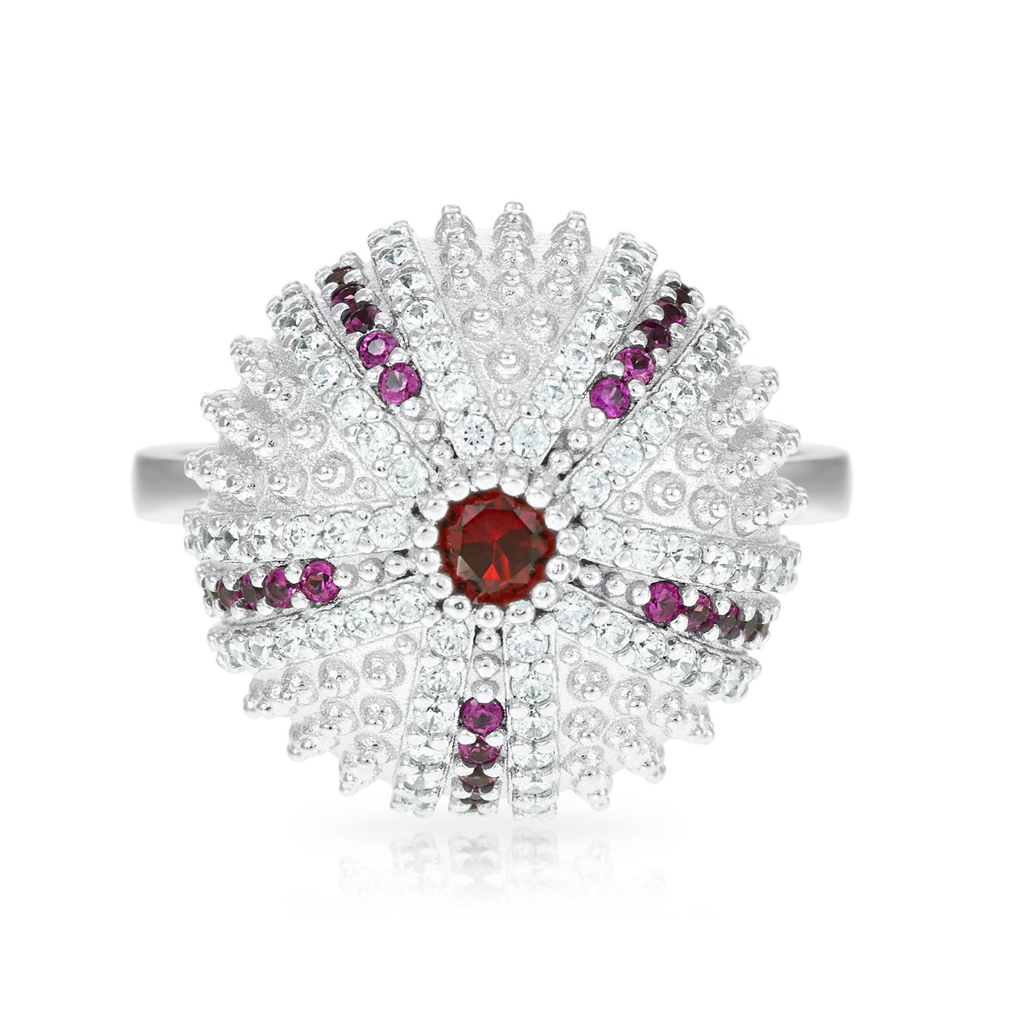 Mini Sea Urchin Cocktail Ring - Red - Silver