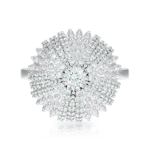 Mini Sea Urchin Cocktail Ring - White - Silver