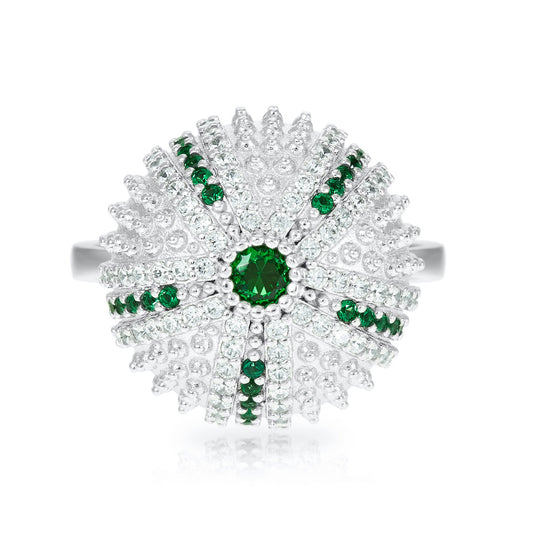 Mini Sea Urchin Cocktail Ring - Green - Silver
