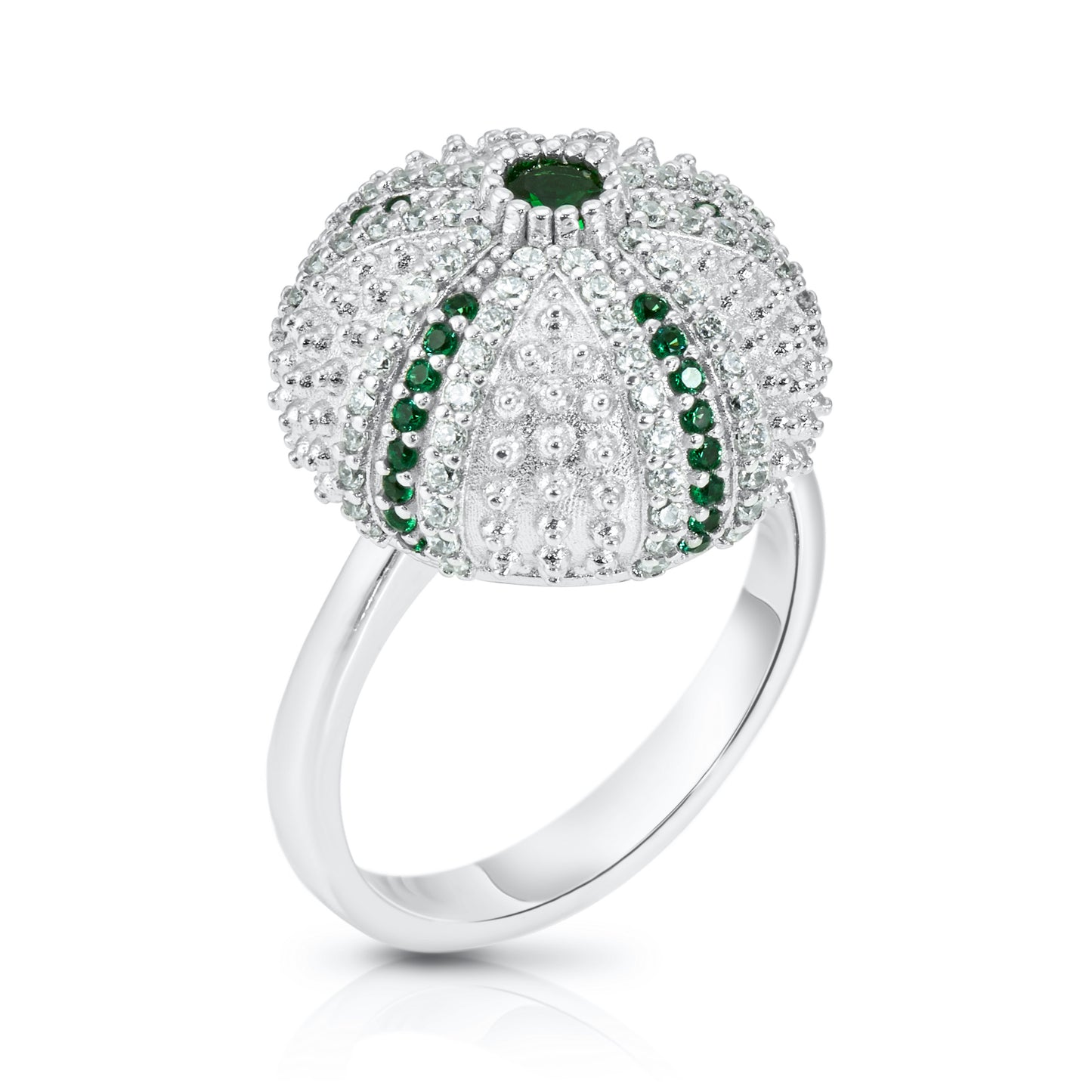 Mini Sea Urchin Cocktail Ring - Green - Silver