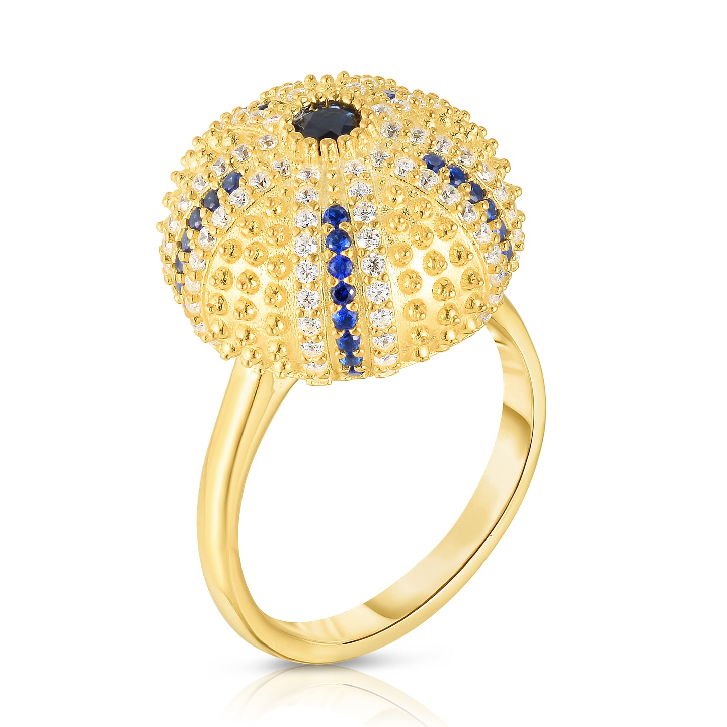 Mini Sea Urchin Cocktail Ring - Blue - Gold