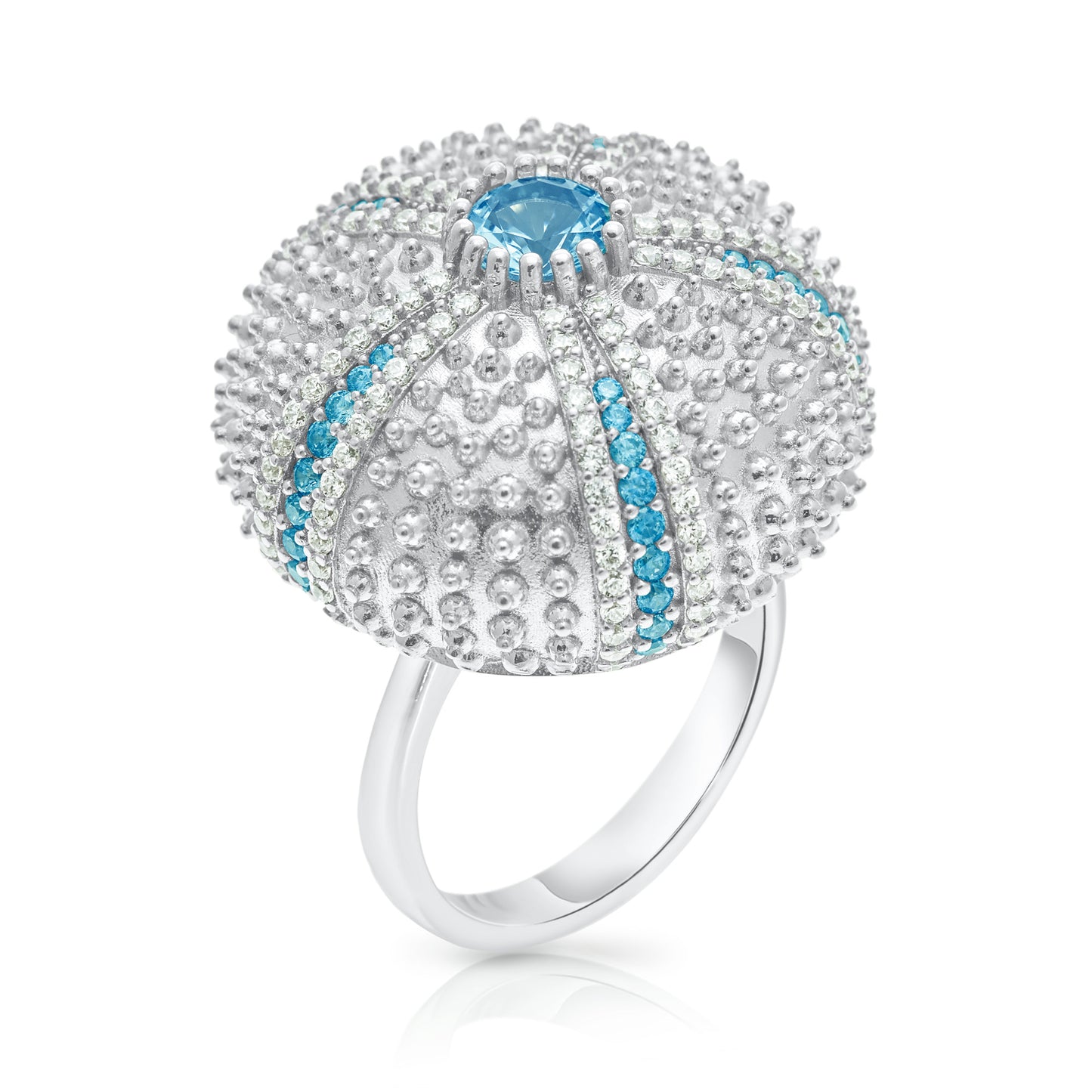 Sea Urchin Cocktail Ring - Aqua - Silver