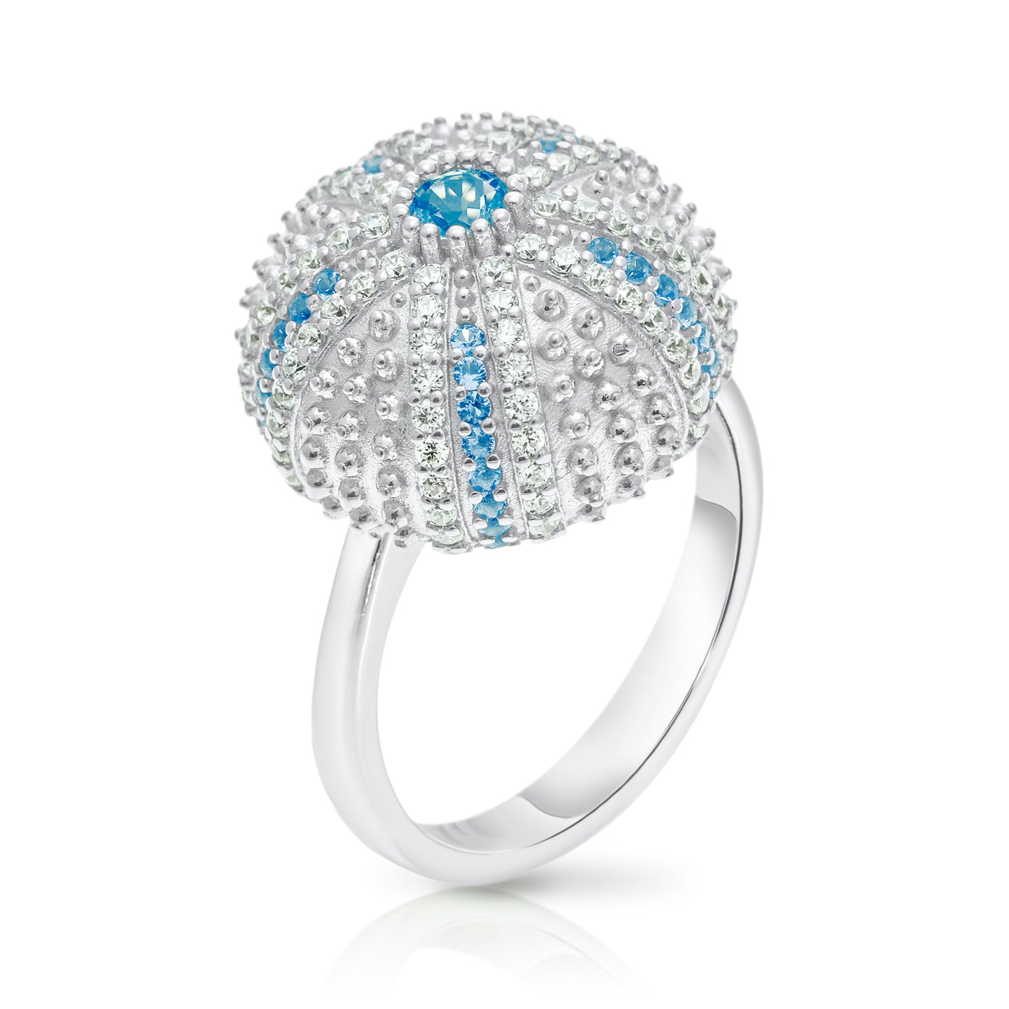 Mini Sea Urchin Cocktail Ring - Aqua - Silver