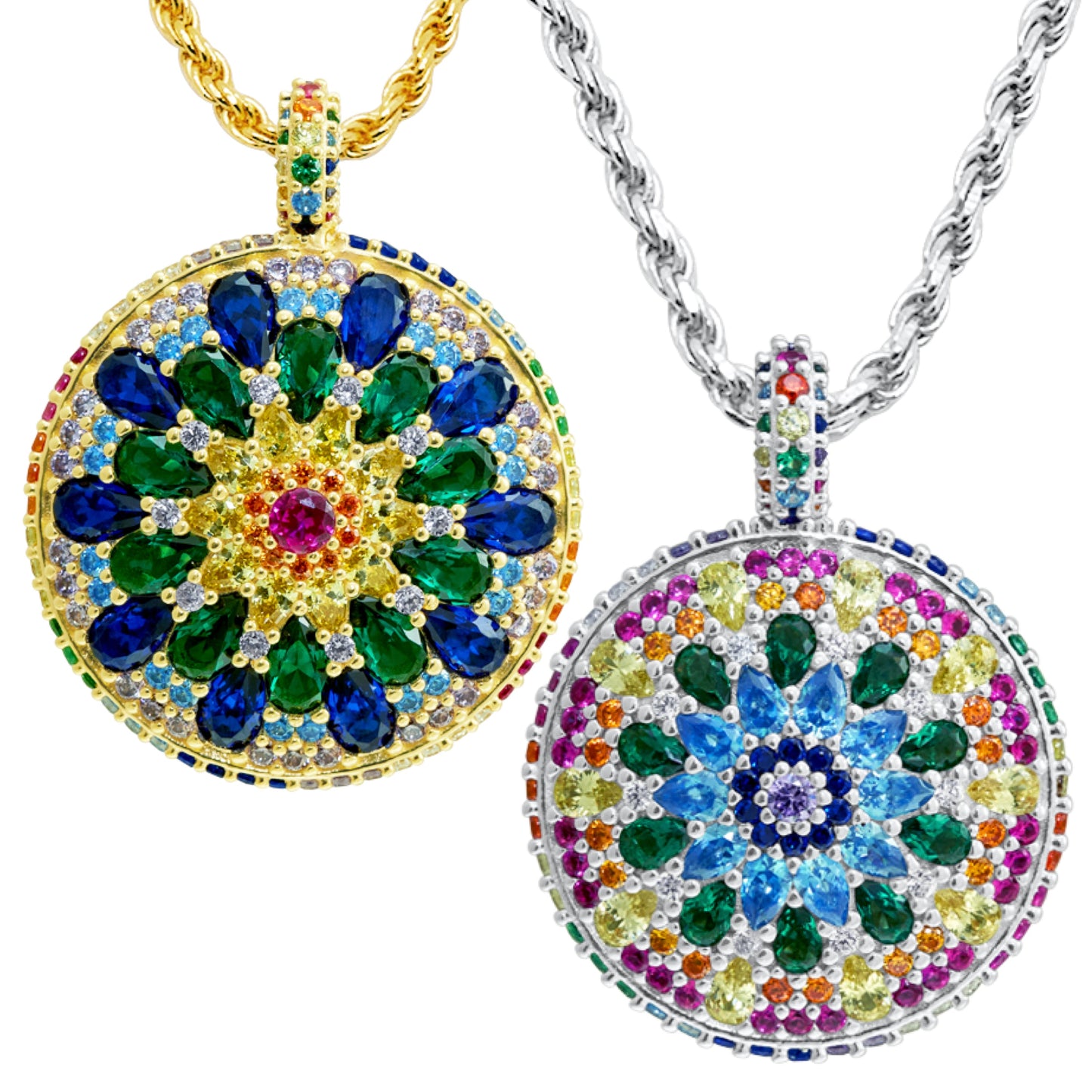Chakra Mandala Cocktail Necklace 80cm - Silver