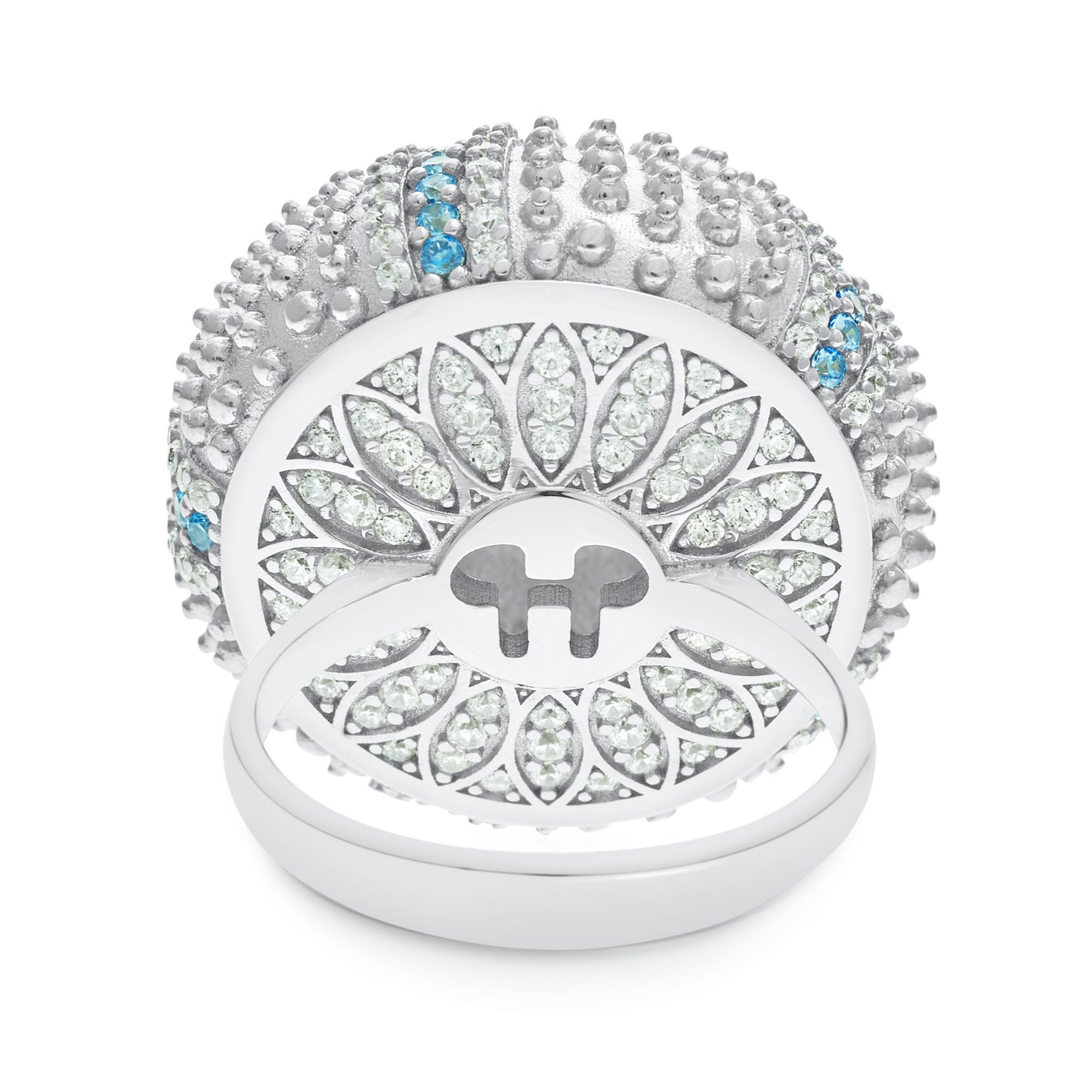 Sea Urchin Cocktail Ring - Aqua - Silver