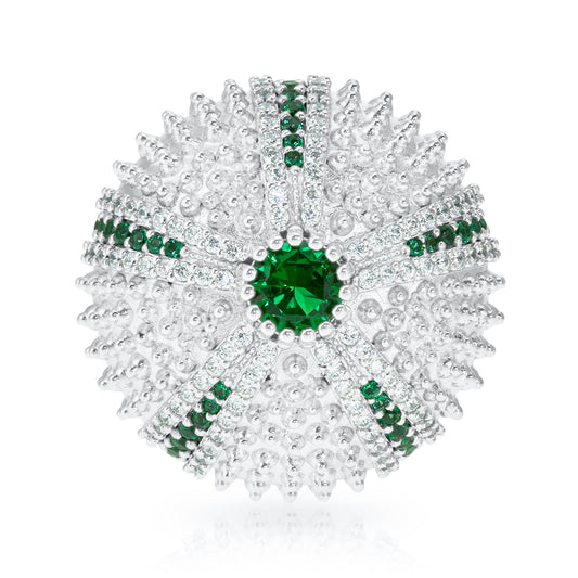 Sea Urchin Cocktail Ring - Green - Silver