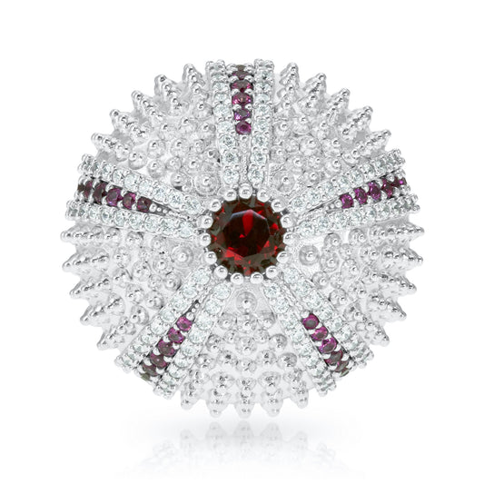 Sea Urchin Cocktail Ring - Red - Silver