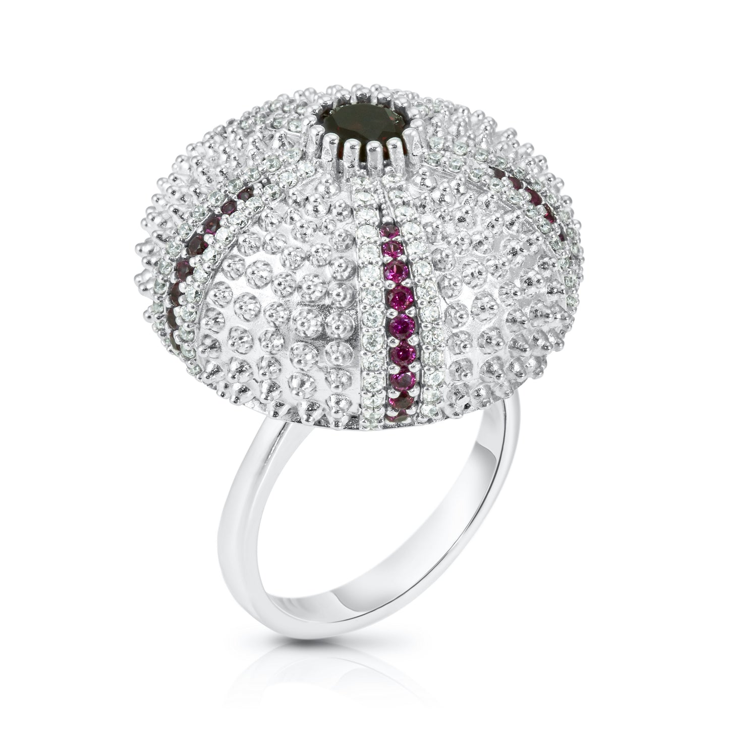 Sea Urchin Cocktail Ring - Red - Silver