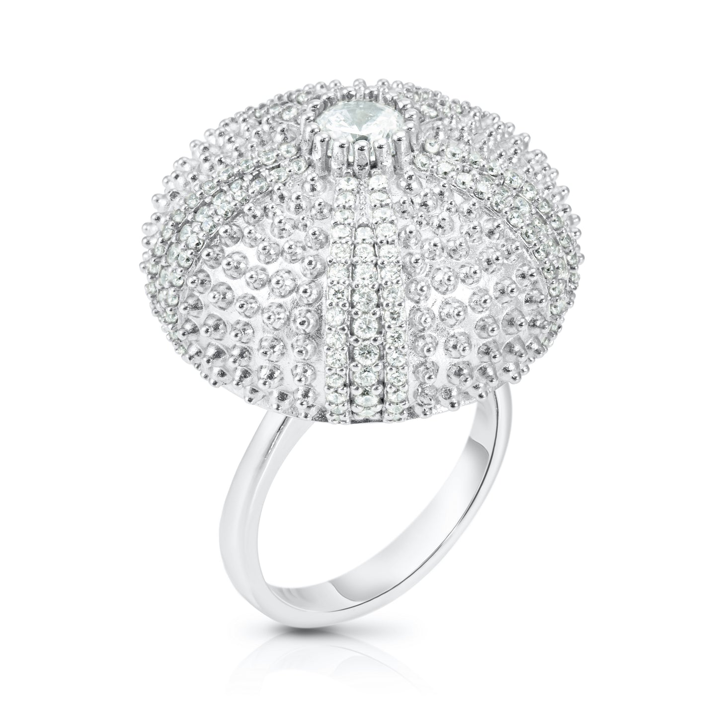 Sea Urchin Cocktail Ring - White - Silver