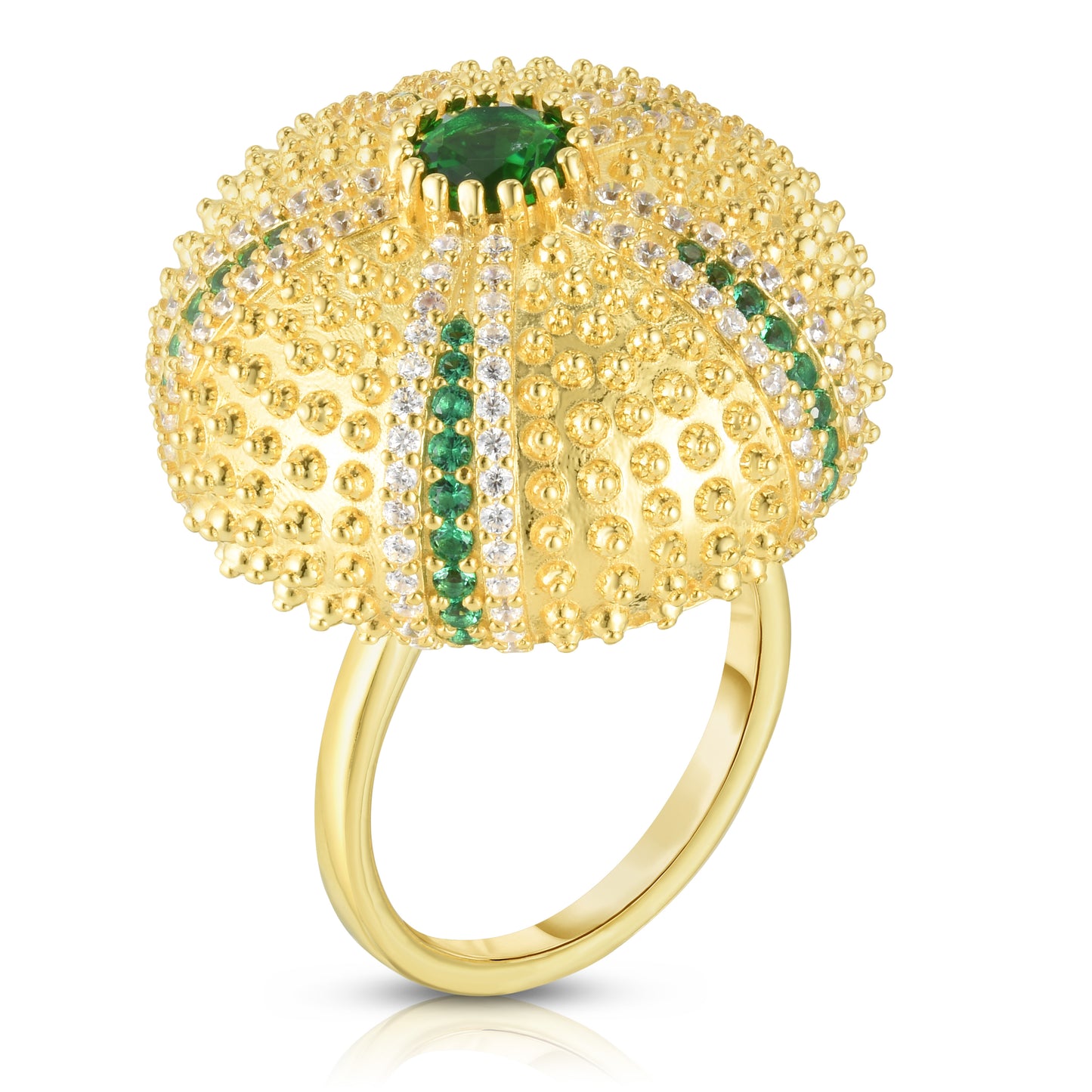 Sea Urchin Cocktail Ring - Green - Gold