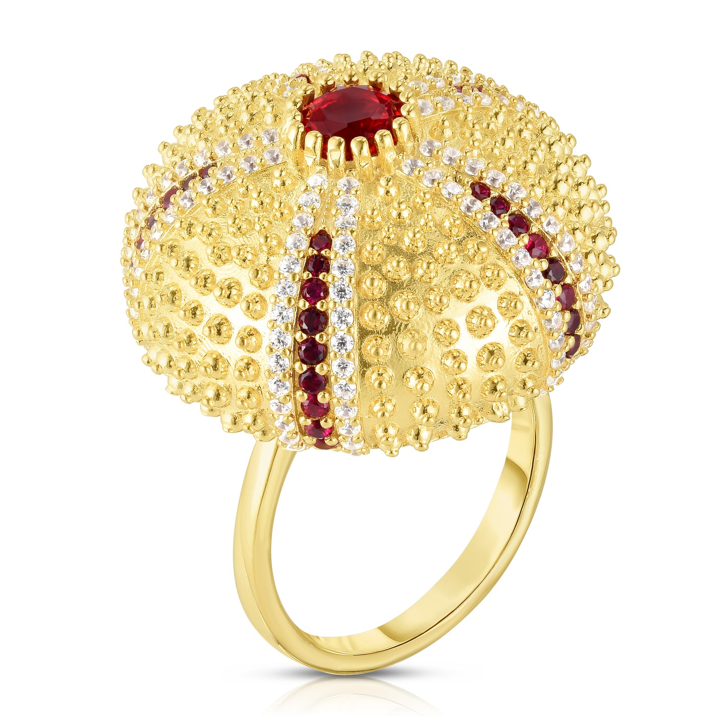 Sea Urchin Cocktail Ring - Red - Gold