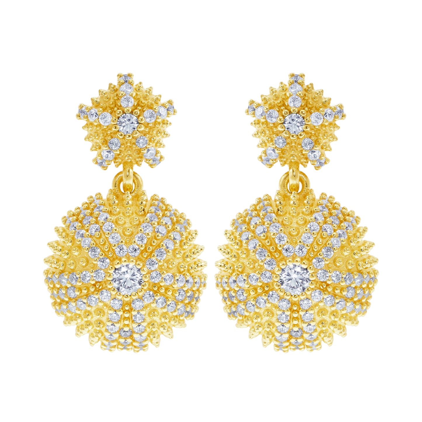 Sea Urchin Cocktail Pendant Earrings - Gold
