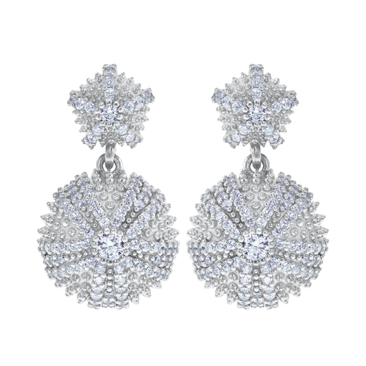 Sea Urchin Cocktail Pendant Earrings - Silver