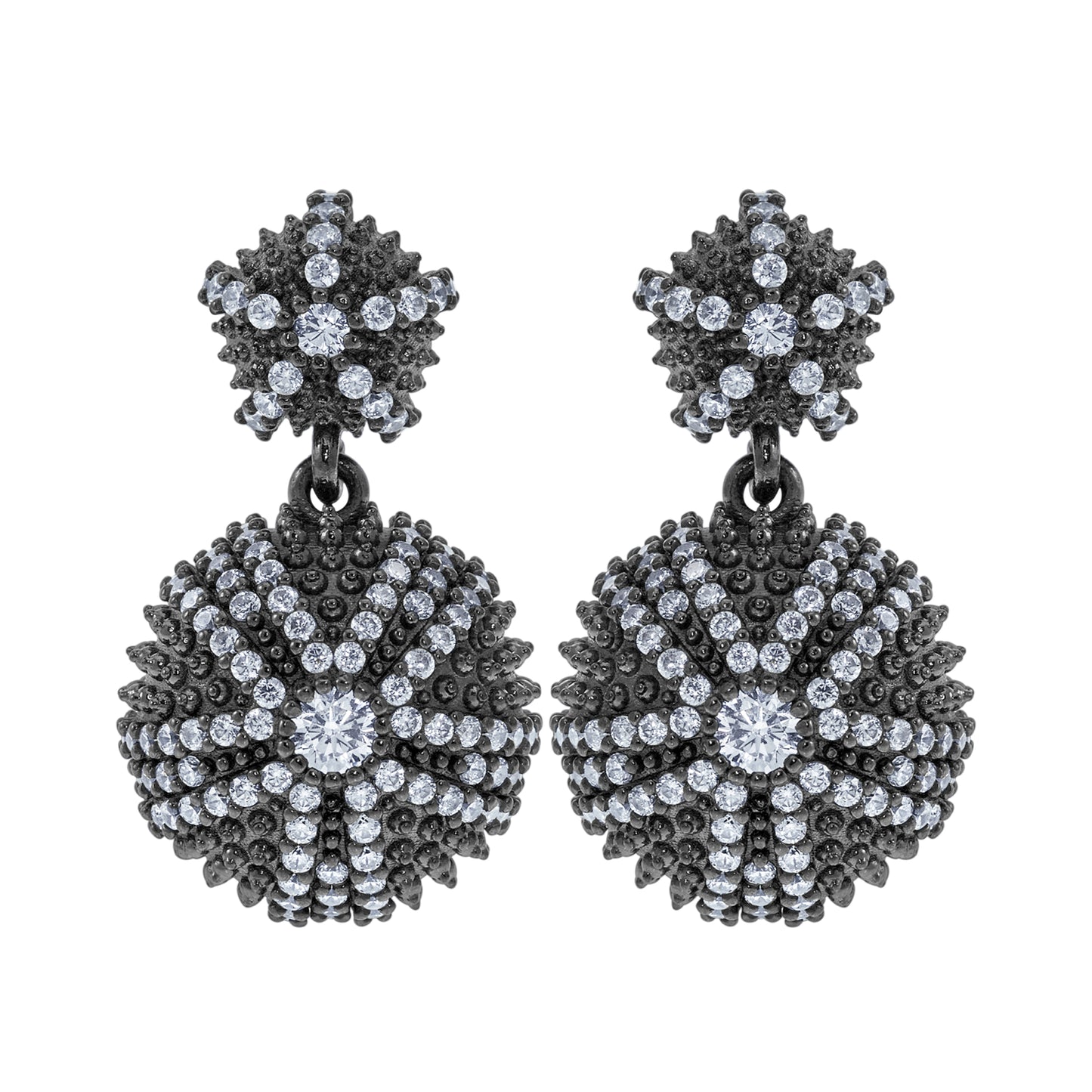 Sea Urchin Cocktail Pendant Earrings - Black Rhodium