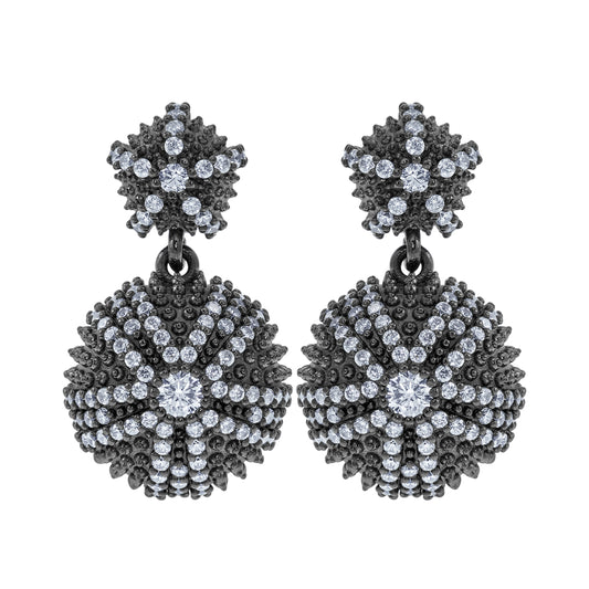 Sea Urchin Cocktail Pendant Earrings - Black Rhodium