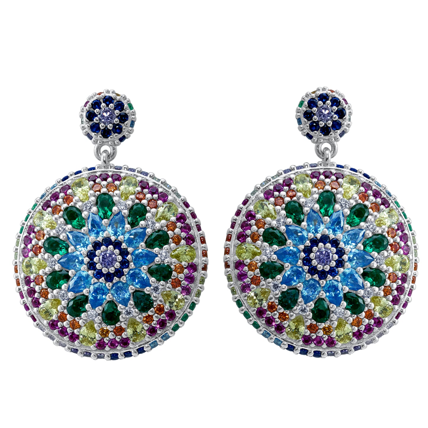 Chakra Mandala Cocktail Earrings - Silver