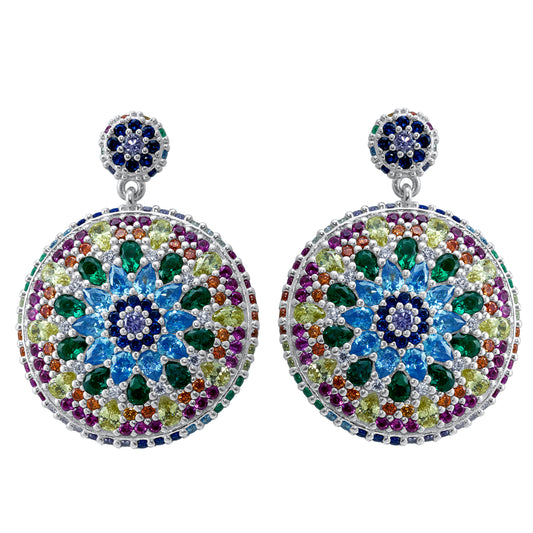 Chakra Mandala Cocktail Earrings - Silver