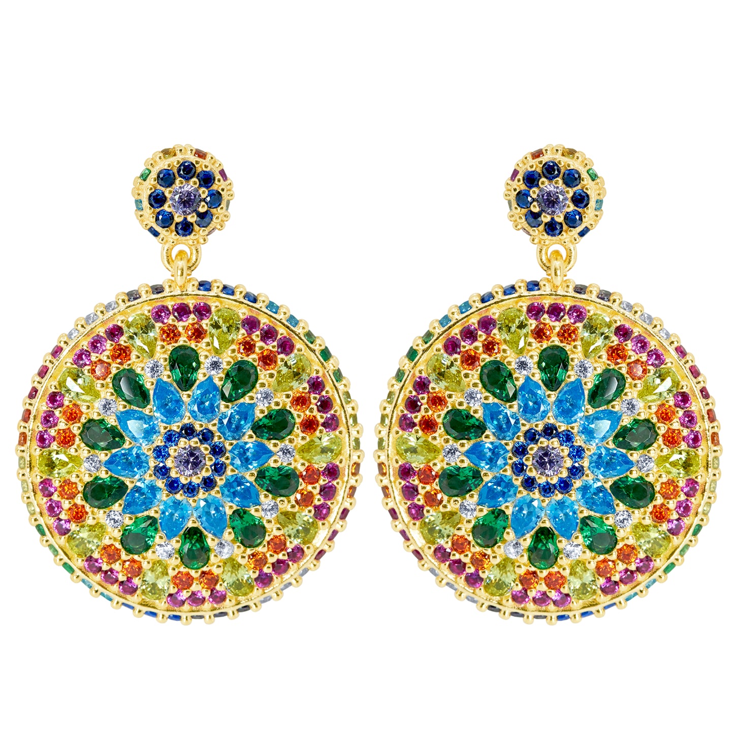 Chakra Mandala Cocktail Earrings - Gold
