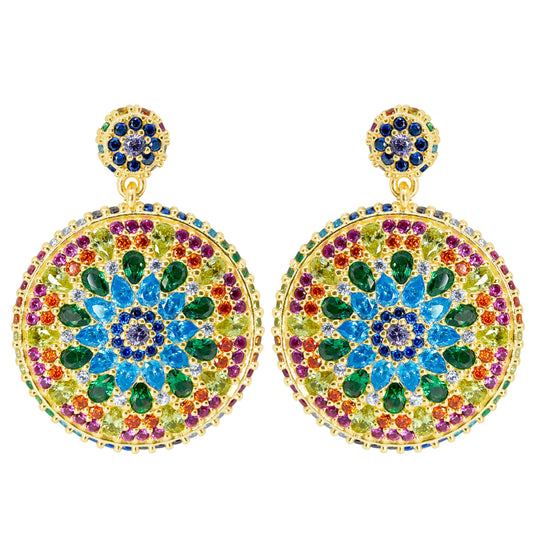 Chakra Mandala Cocktail Earrings - Gold