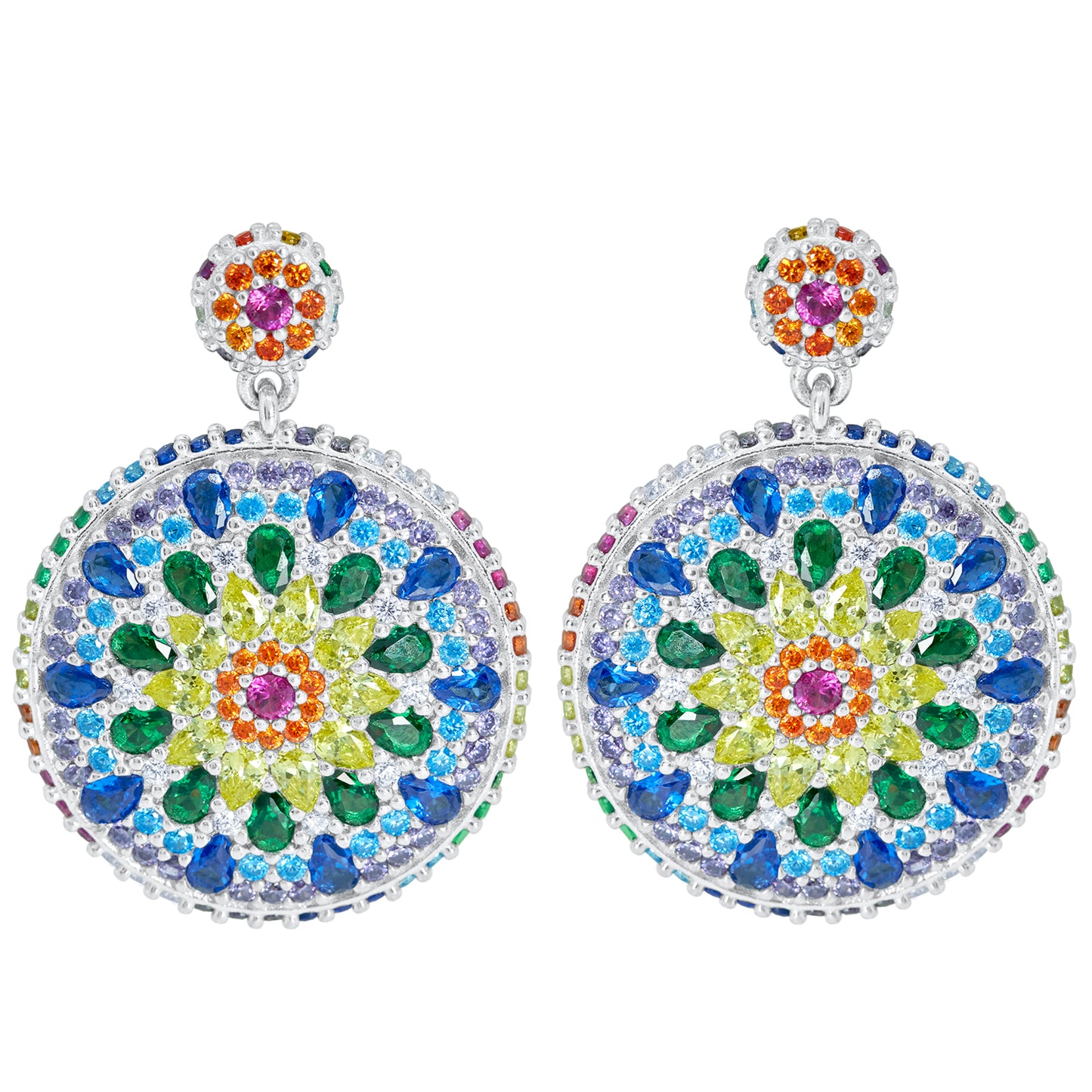 Chakra Mandala Cocktail Earrings - Silver
