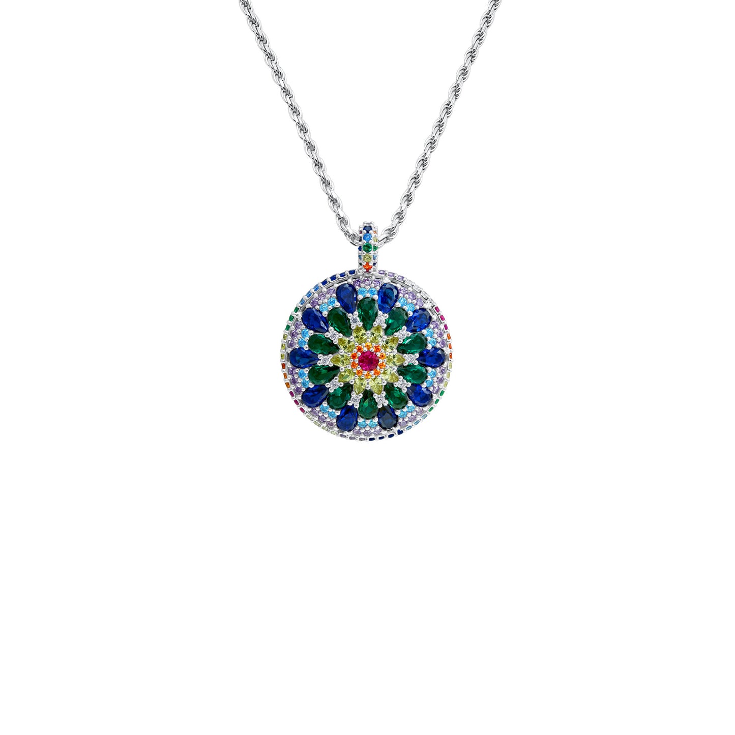 Chakra Mandala Cocktail Necklace 80cm - Silver