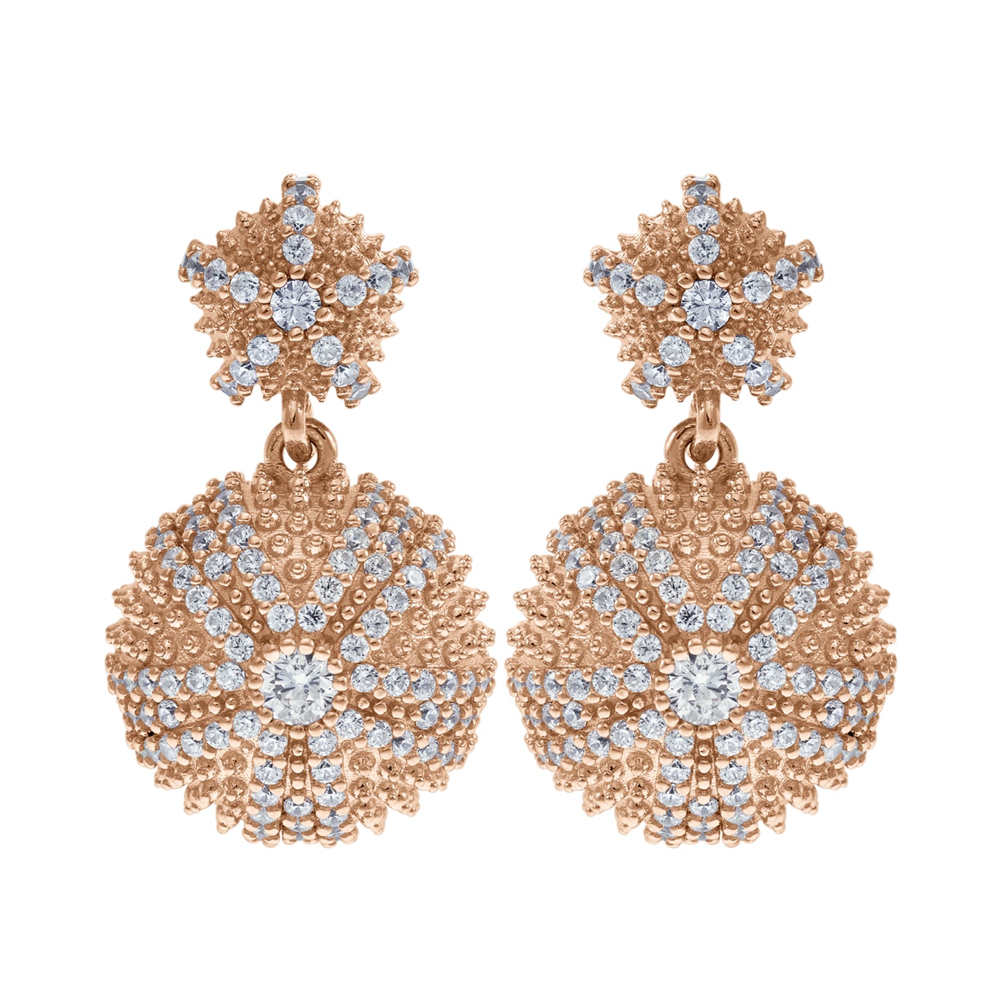 Sea Urchin Cocktail Pendant Earrings - Rose Gold