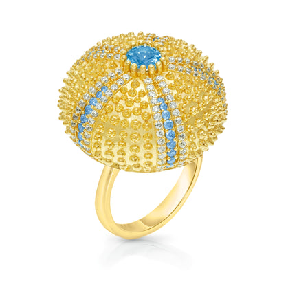 Sea Urchin Cocktail Ring - Aqua - Gold
