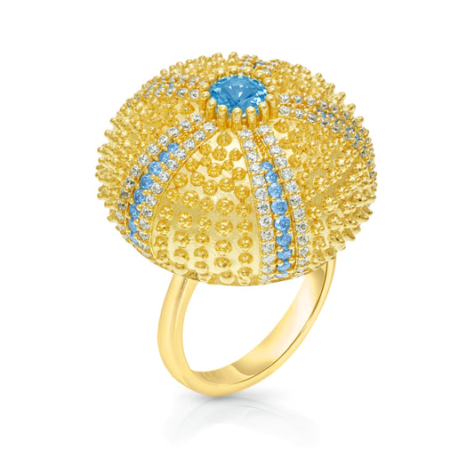 Sea Urchin Cocktail Ring - Aqua - Gold