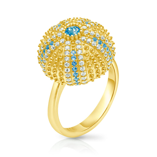 Mini Sea Urchin Cocktail Ring - Aqua - Gold