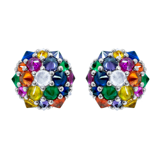Perfect Bonbon Cocktail Earrings - Rainbow - Silver