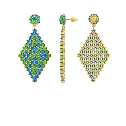 Donna Marquesa Cocktail Earrings - Green & Aqua - Gold