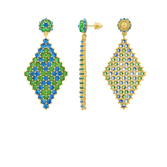 Donna Marquesa Cocktail Earrings - Green & Aqua - Gold