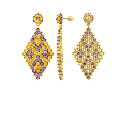 Donna Marquesa Cocktail Earrings - Honey & Purple - Gold