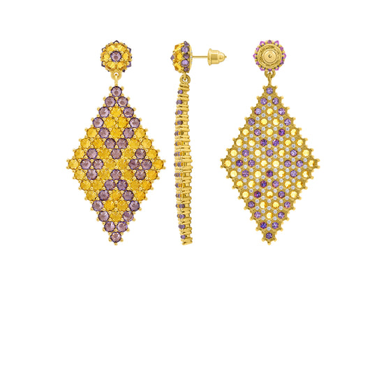 Donna Marquesa Cocktail Earrings - Honey & Purple - Gold