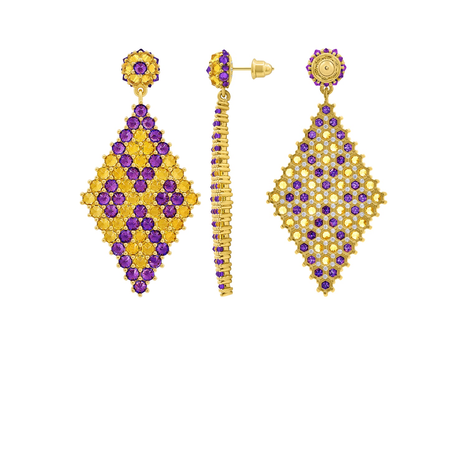 Donna Marquesa Cocktail Earrings - Honey & Purple - Gold