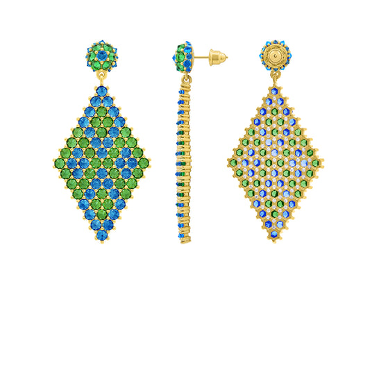 Donna Marquesa Cocktail Earrings - Green & Aqua - Gold