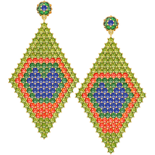 Grand Donna Marquesa Cocktail Earrings - Peacock - Gold