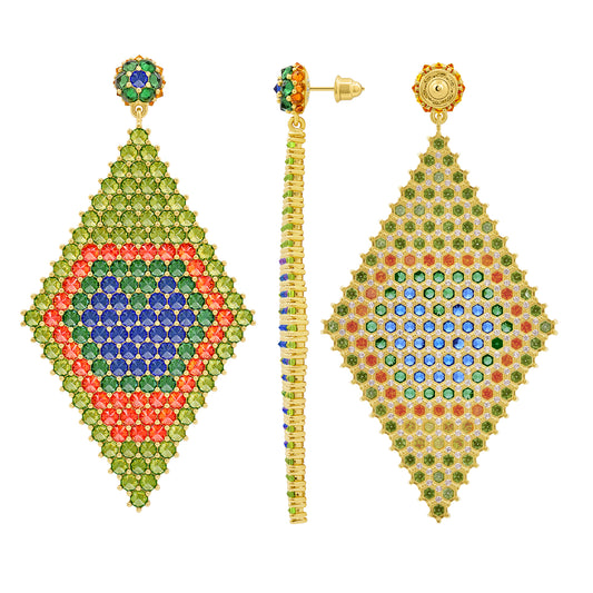 Grand Donna Marquesa Cocktail Earrings - Peacock - Gold