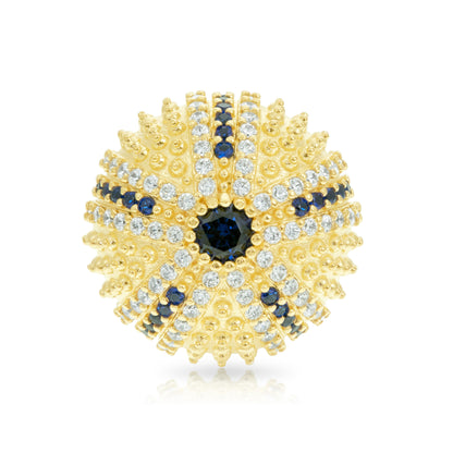 Mini Sea Urchin Cocktail Ring - Blue - Gold