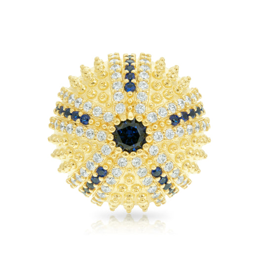 Mini Sea Urchin Cocktail Ring - Blue - Gold