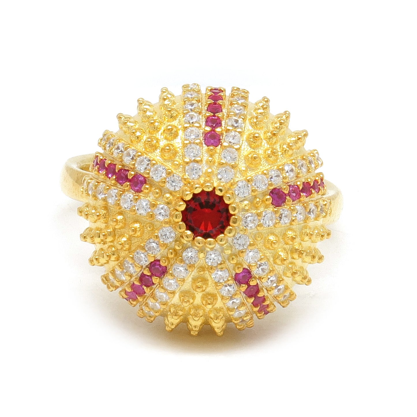 Mini Sea Urchin Cocktail Ring - Red - Gold