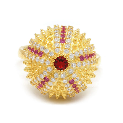 Mini Sea Urchin Cocktail Ring - Red - Gold