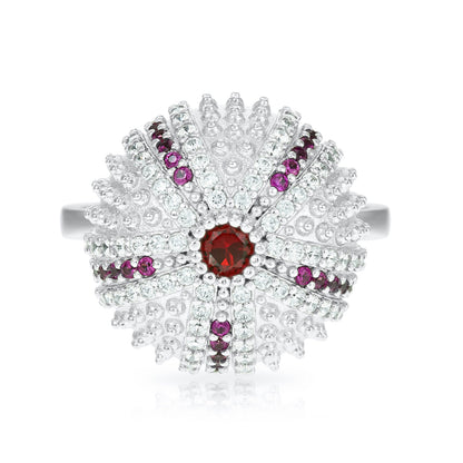 Mini Sea Urchin Cocktail Ring - Red - Silver