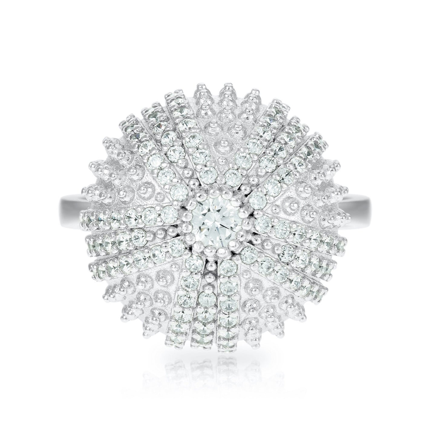 Mini Sea Urchin Cocktail Ring - White - Silver